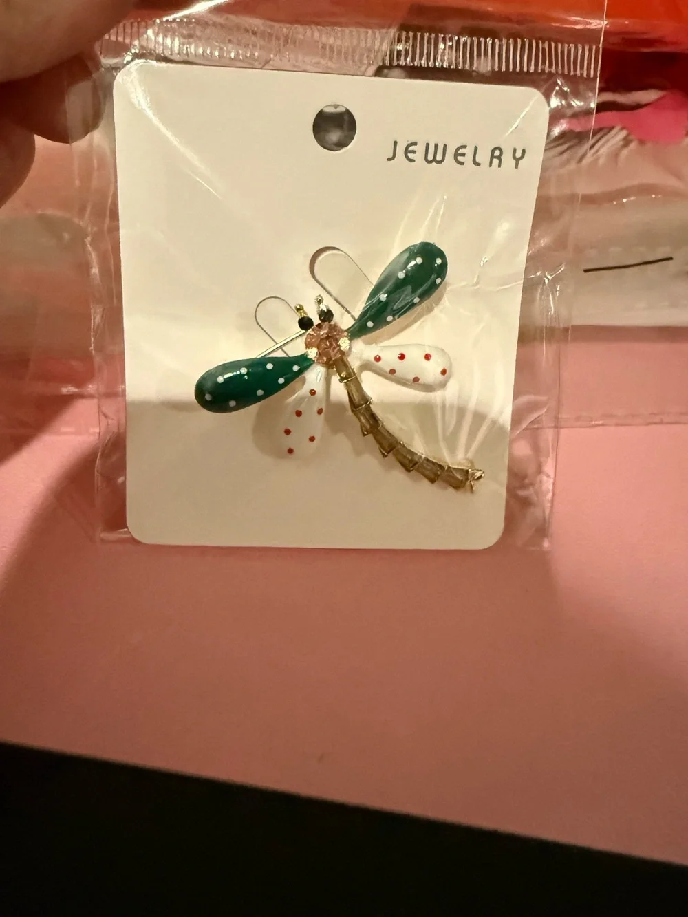 Dragonfly Brooch - Yellow & White or Green and white Polka Dot - Picture 6 of 7